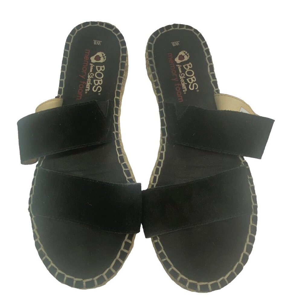 SKECHERS BOBS Women Memory Foam Slip On Sandals Sz 8 Black‎ Beach S-5